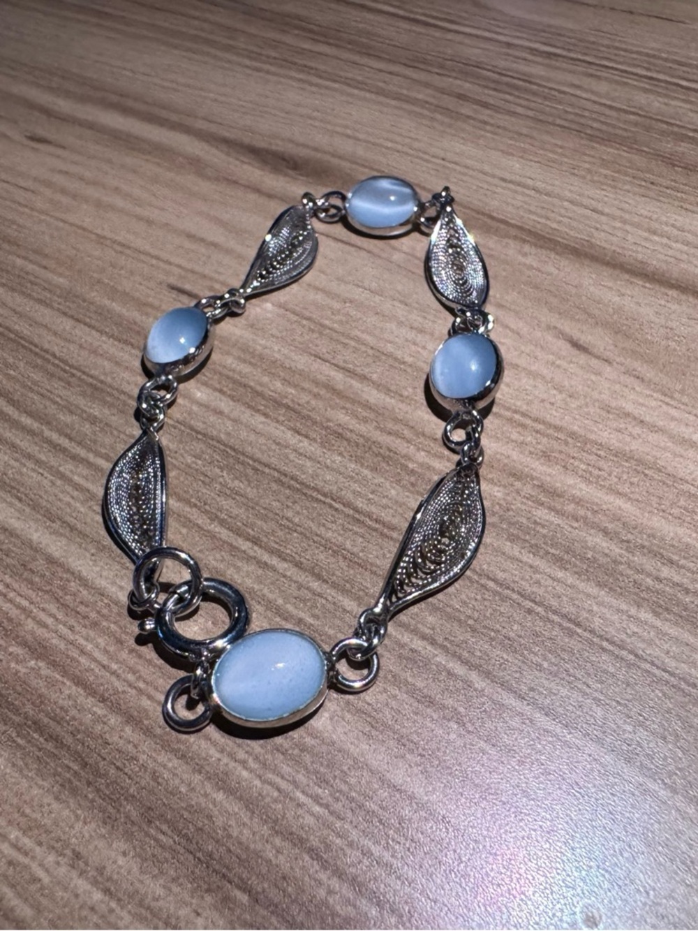 Silver Toned Blue Chalcedony Bracelet
